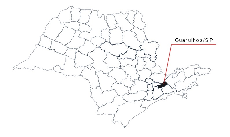 Mapa do Estado de São Paulo destacando Guarulhos
